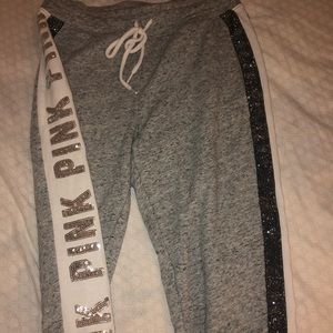 Victoria Secret Pink heather gray joggers w/bling